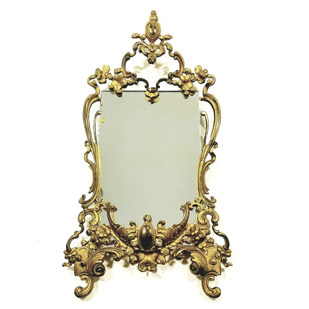 Rococo Style Gilded Brass Floral Decorated Ornate Mirror